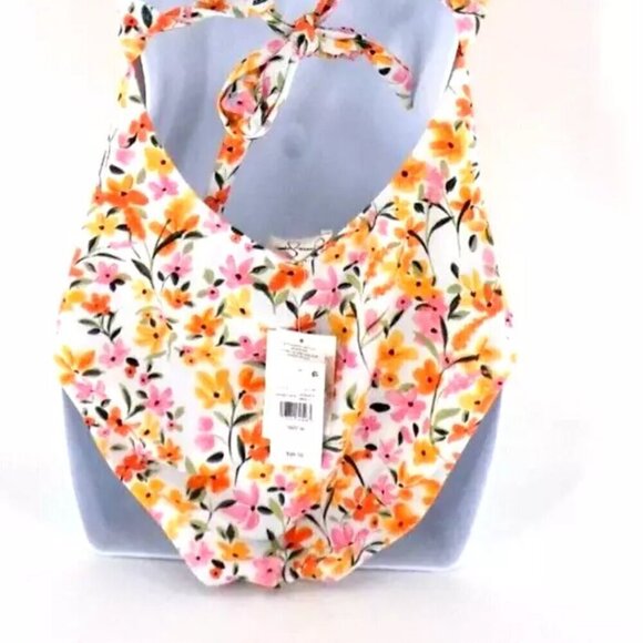 Jessica Simpson One-Piece Swimsuit M Orange Floral Keyhole Tie Summer Dreaming - Picture 4 of 4